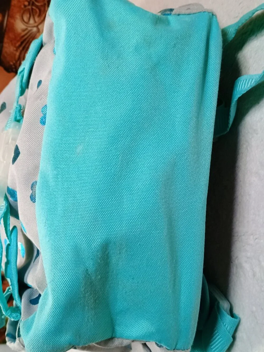 VGUC Kids Pottery Barn Aqua & Gray Glitter Heart Backpack School Bookbag